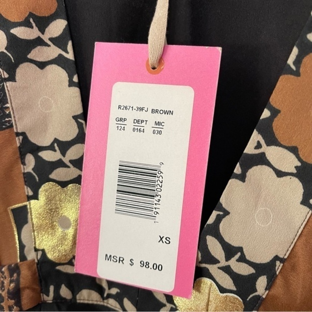 Chelsea & Violet Brown Gold Floral Plunge Mini Dress NWT XS Boho Festival - Picture 4 of 11